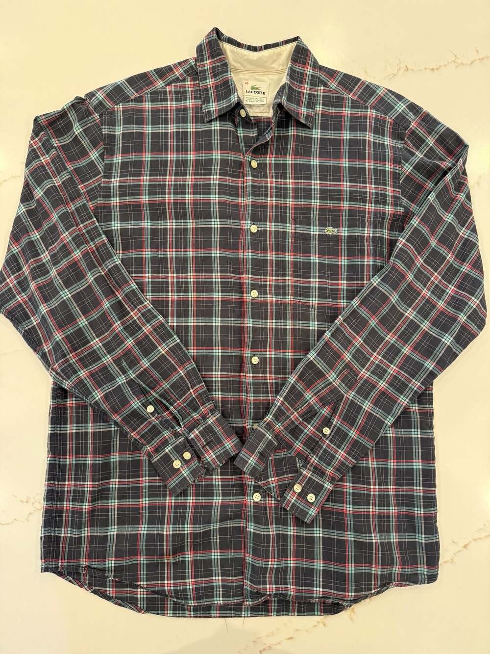 Lacoste Men's Long Sleeve Plaid Button-Down Shirt with Chest Pocket